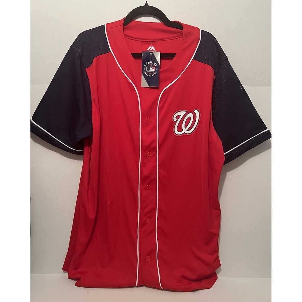 Washington Nationals Majestic Navy Blue Red MLB Baseball Jersey Men's Size XL